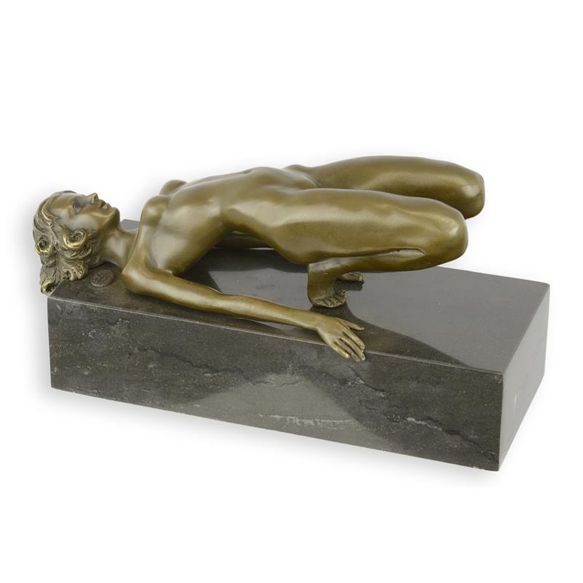 AN EROTIC BRONZE SCULPTURE OF A STRETCHING NUDE