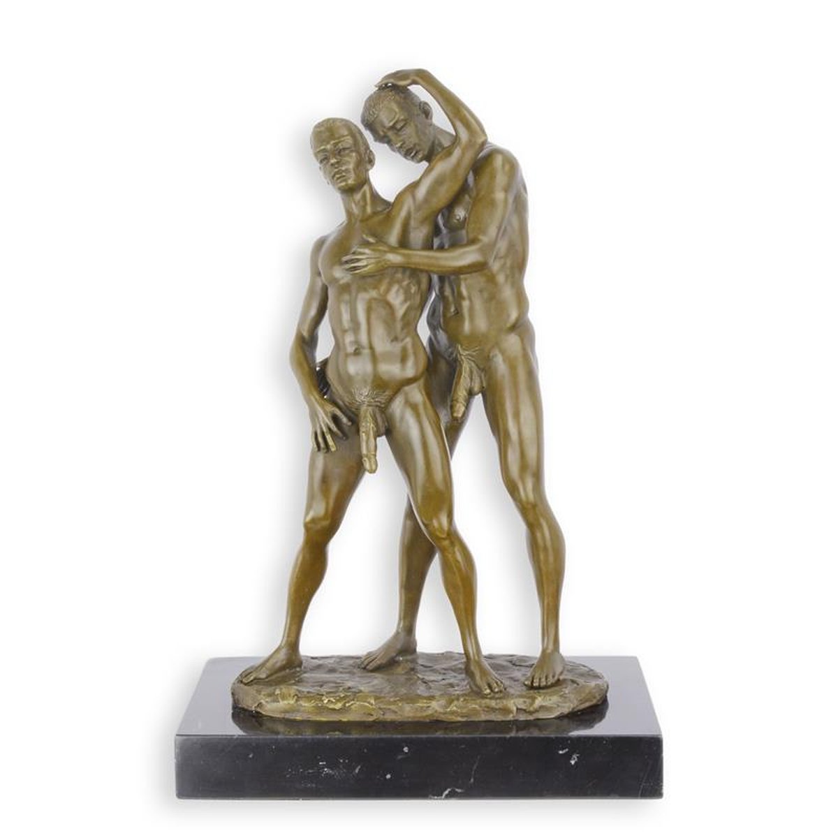 AN EROTIC BRONZE SCULPTURE OF TWO MALE NUDES