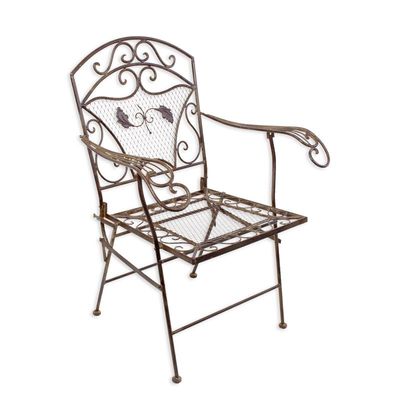 AN IRON ARMCHAIR - BROWN