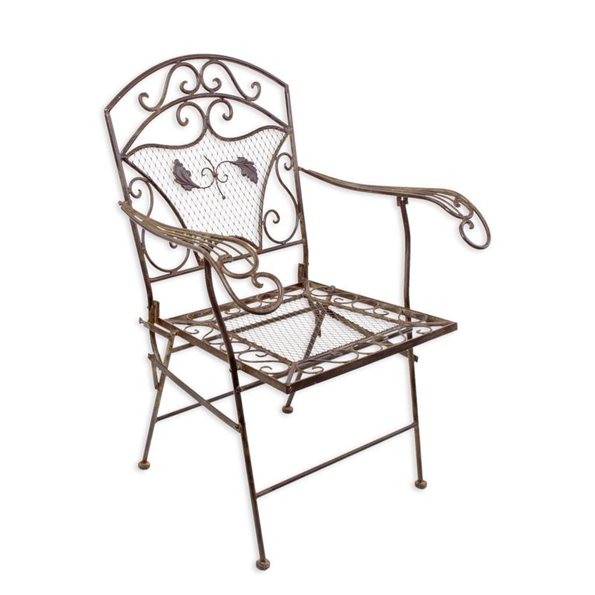 AN IRON ARMCHAIR - BROWN