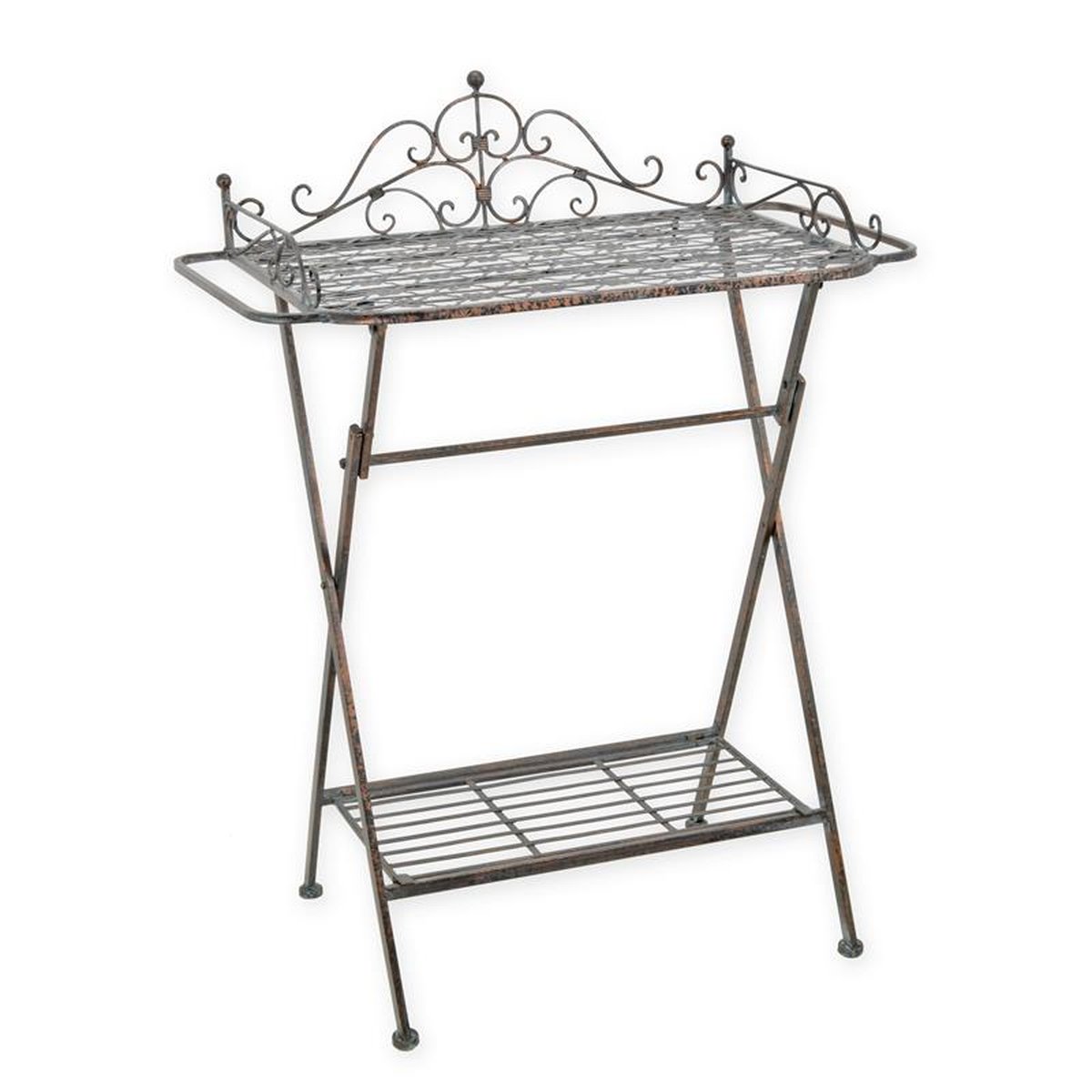 AN IRON BATHROOM TABLE - BROWN