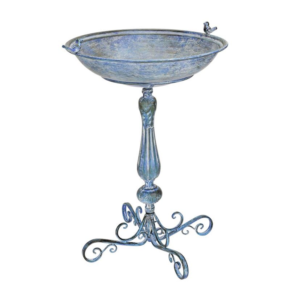 AN IRON BIRD BATH - ANTIQUE BLUE
