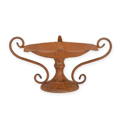 AN IRON BIRD BATH ON STAND