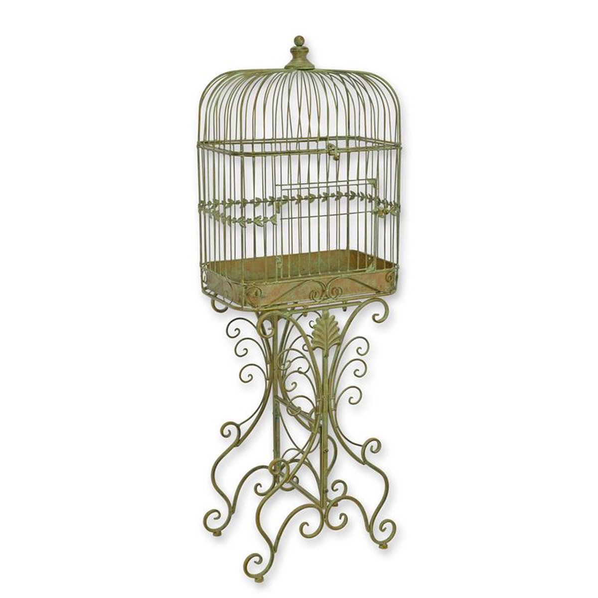 AN IRON BIRDCAGE ON STAND