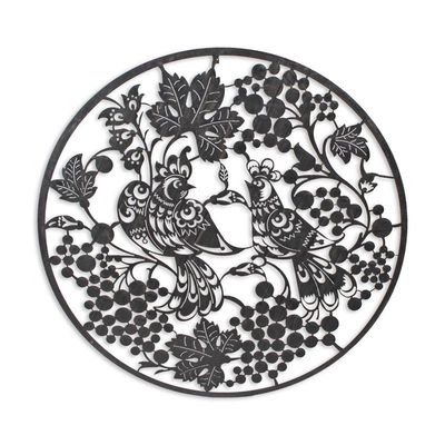 AN IRON BIRDS AND LEAVES WALL DECORATION