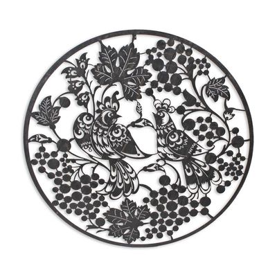 AN IRON BIRDS AND LEAVES WALL DECORATION