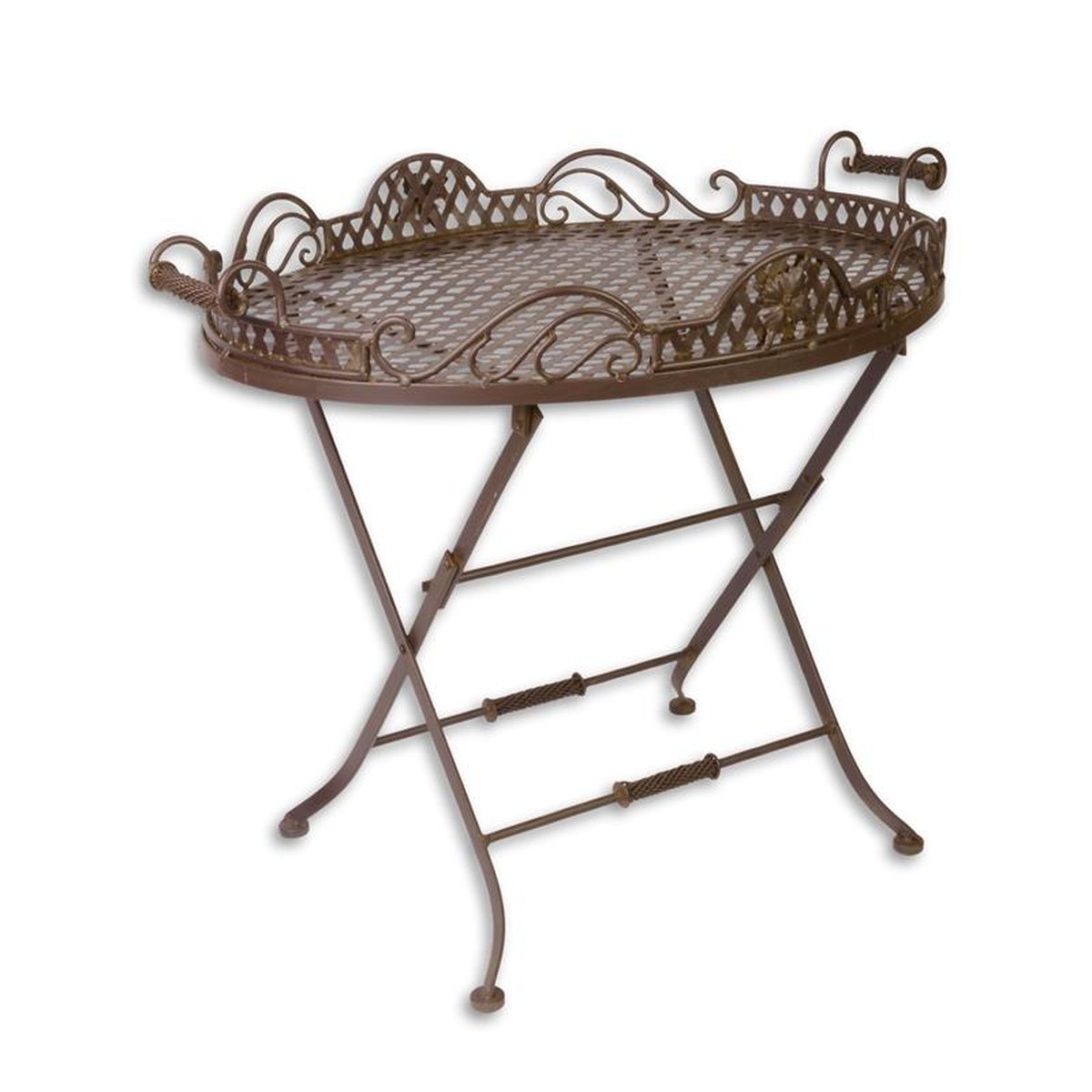 AN IRON BUTLER TABLE - BROWN