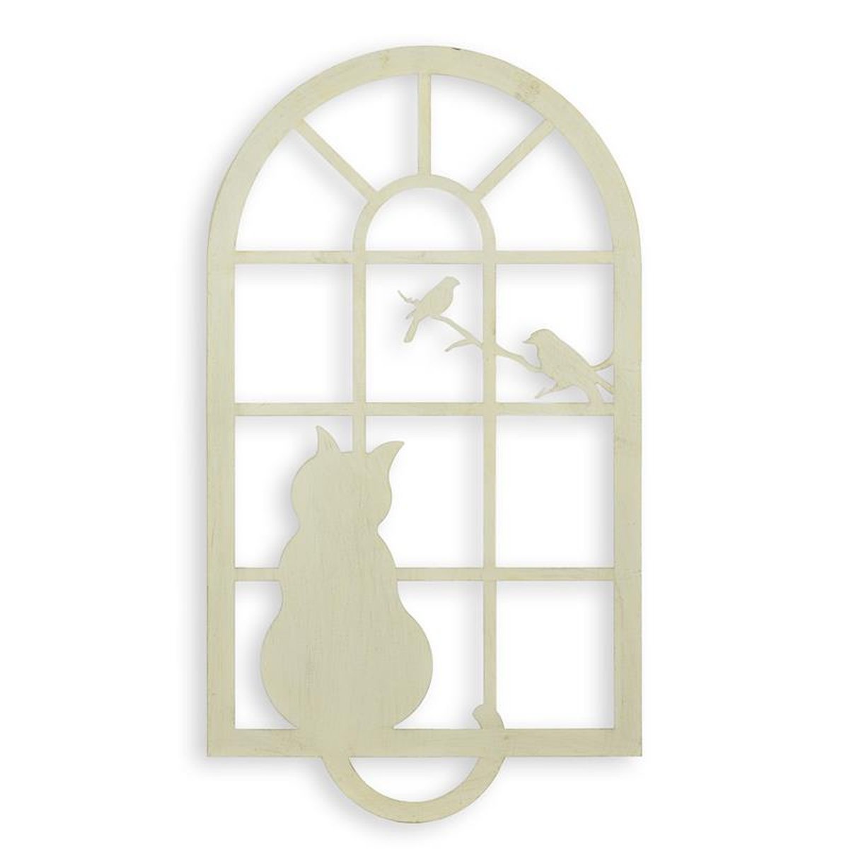 AN IRON CAT IN WINDOW WALL DECOR - WHITE