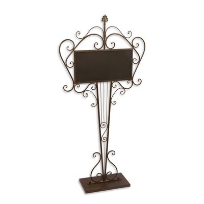 AN IRON CHALKBOARD ON STAND - BROWN