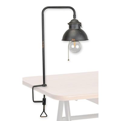 AN IRON CLAMP-ON DESK LAMP - BLACK (ON BATTERIES)