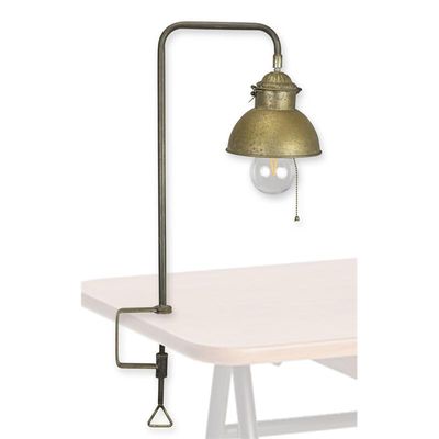 AN IRON CLAMP-ON DESK LAMP - OLD IRON (ON BATTERIES)