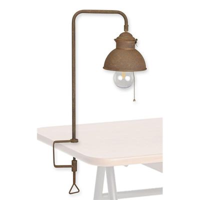 AN IRON CLAMP-ON DESK LAMP - RUST (ON BATTERIES)
