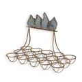 AN IRON EGG RACK MOUNTED WITH RESIN HENS