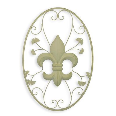 AN IRON FLEUR DE LIS WALL DECOR - WHITE