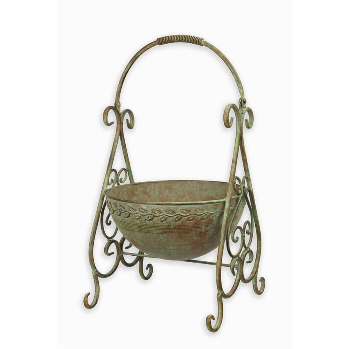 AN IRON FRUIT BASKET ON STAND