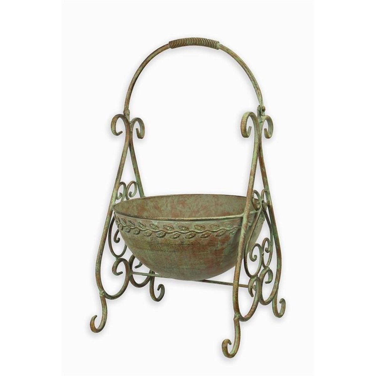 AN IRON FRUIT BASKET ON STAND