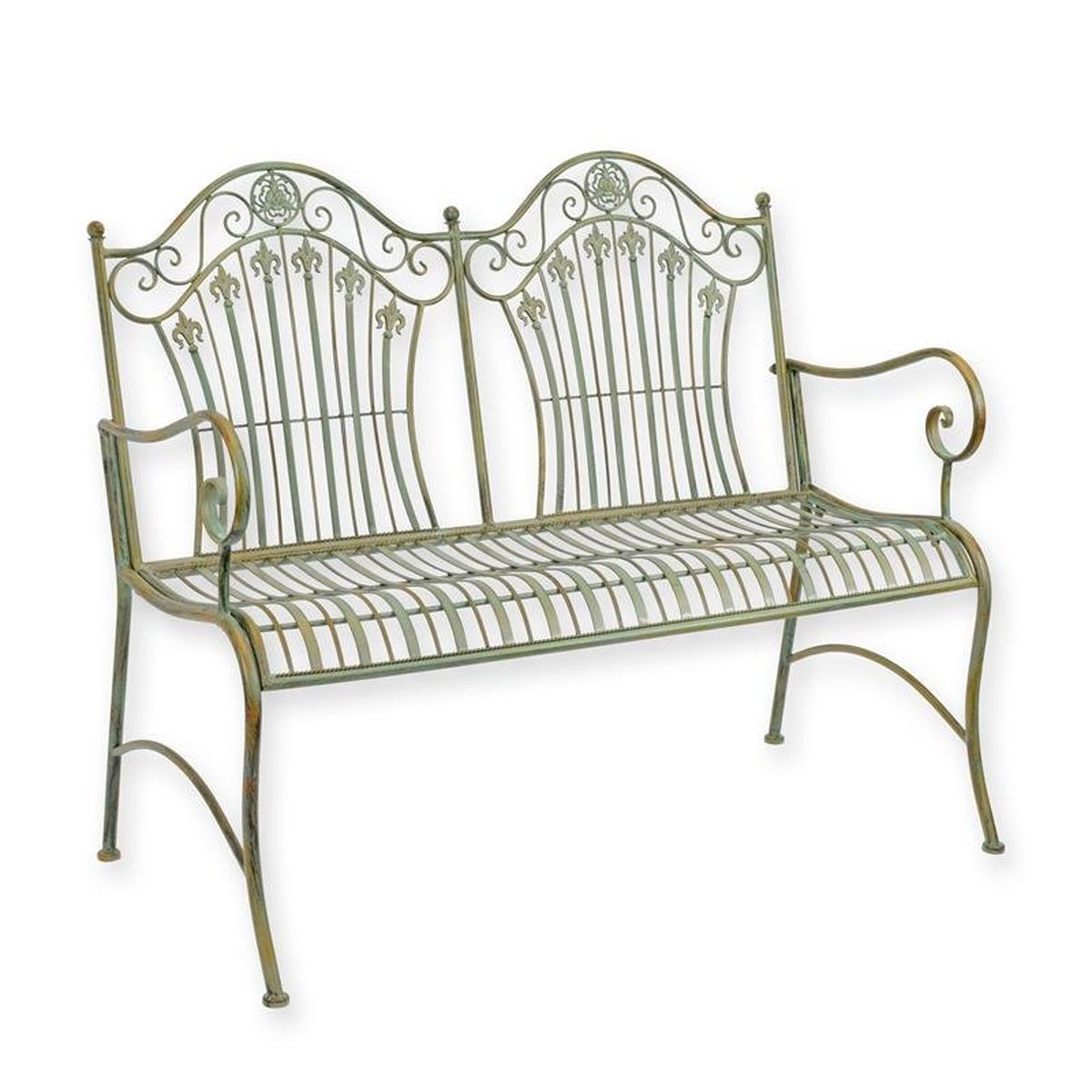 AN IRON GARDEN BENCH - REDDISH GREEN