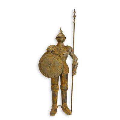 AN IRON KNIGHTS SUIT OF ARMOR WITH A SPEAR