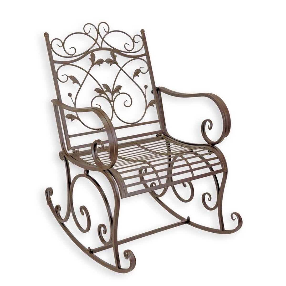 AN IRON ROCKING CHAIR - BROWN