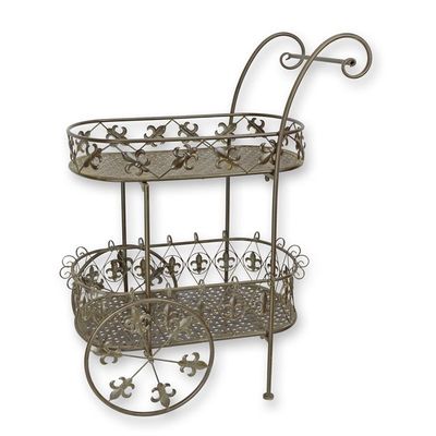 AN IRON TEA CART - BROWN