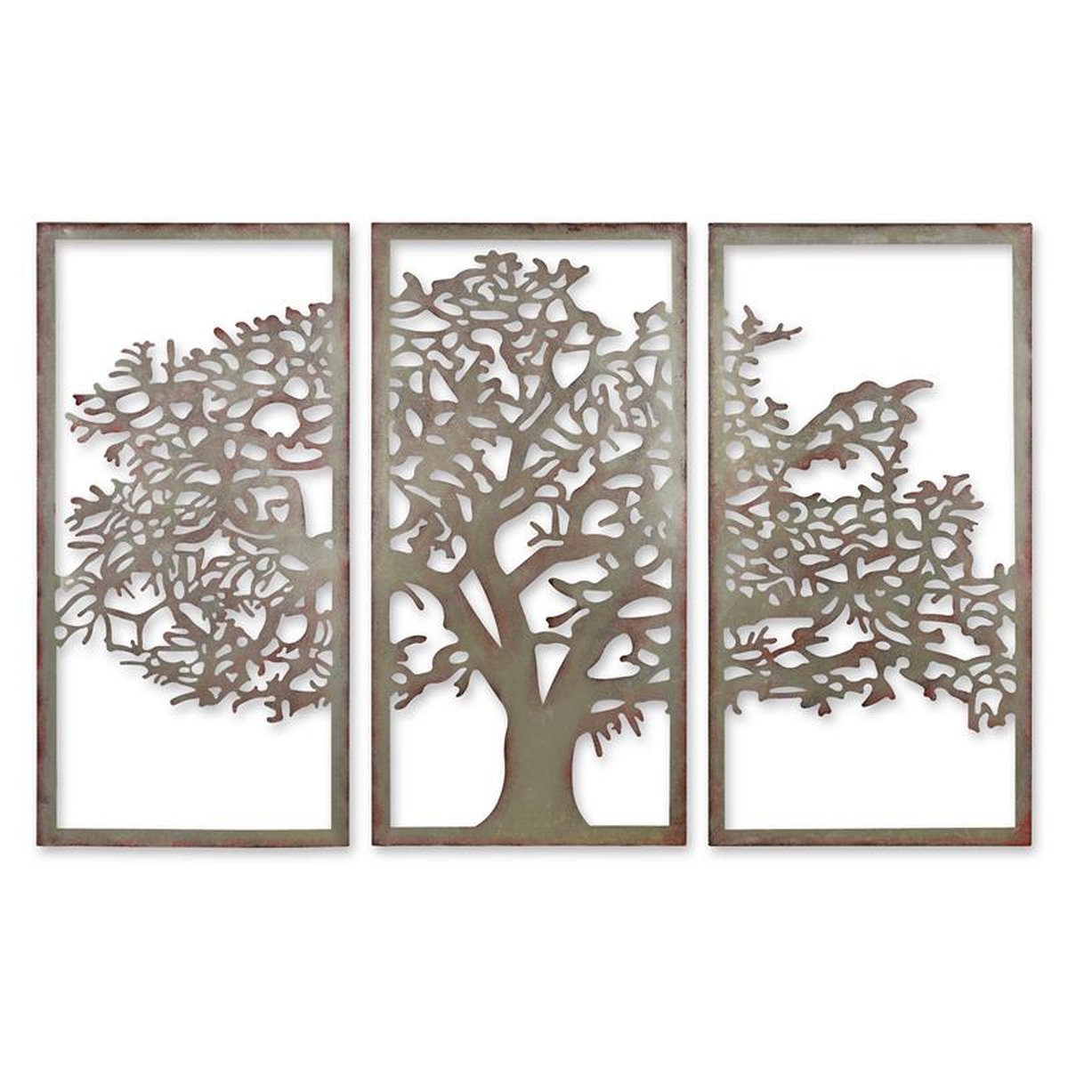 AN IRON TREE OF LIFE TRIPTYCH WALL DECOR