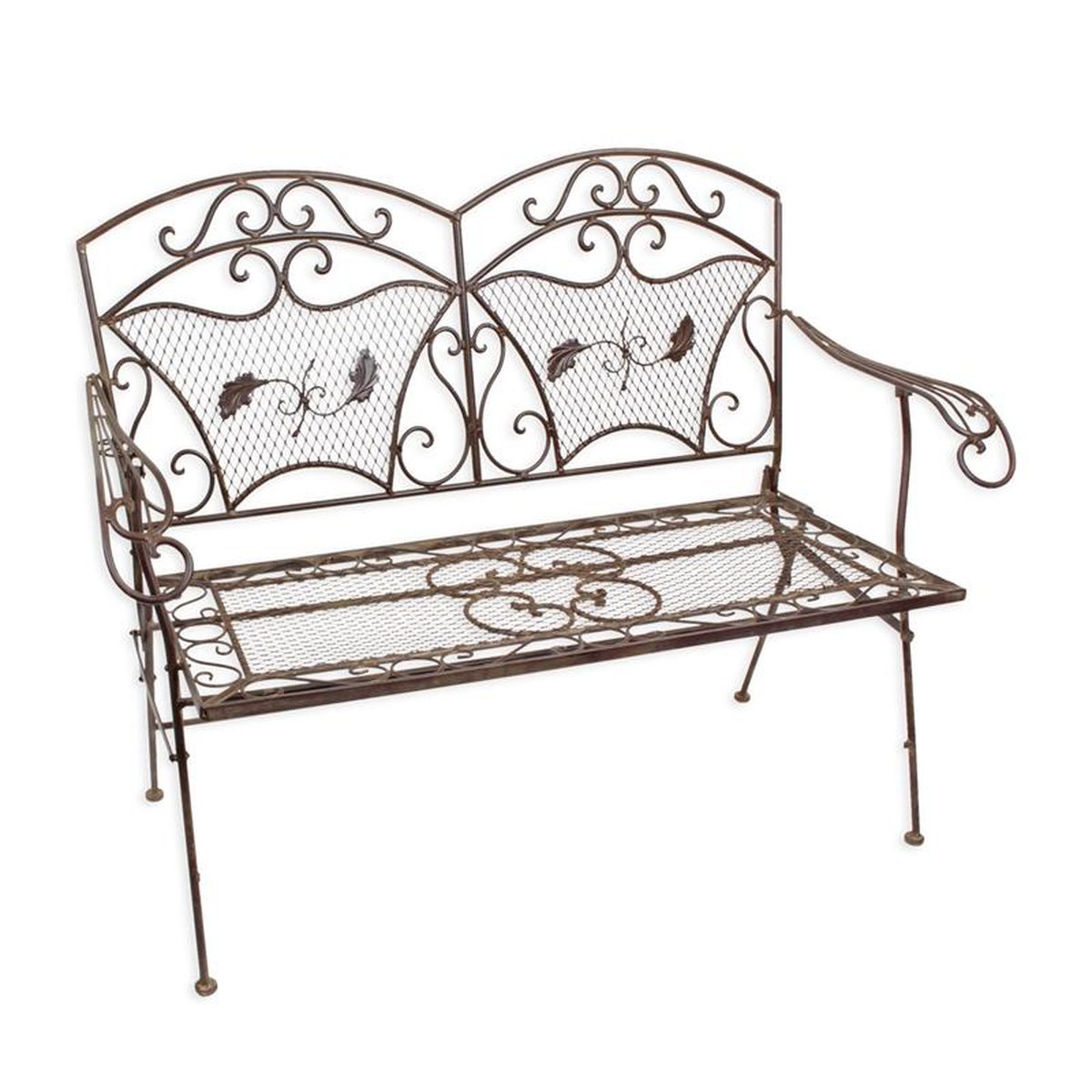 AN IRON TWO SEATER BENCH - BROWN
