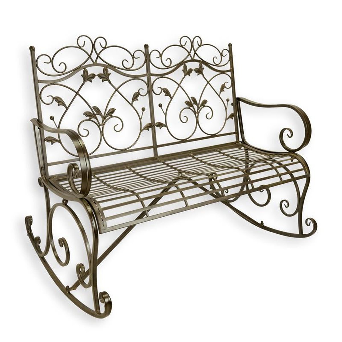 AN IRON TWO-SEATER ROCKING BENCH - BROWN