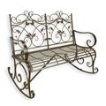 AN IRON TWO-SEATER ROCKING BENCH - BROWN