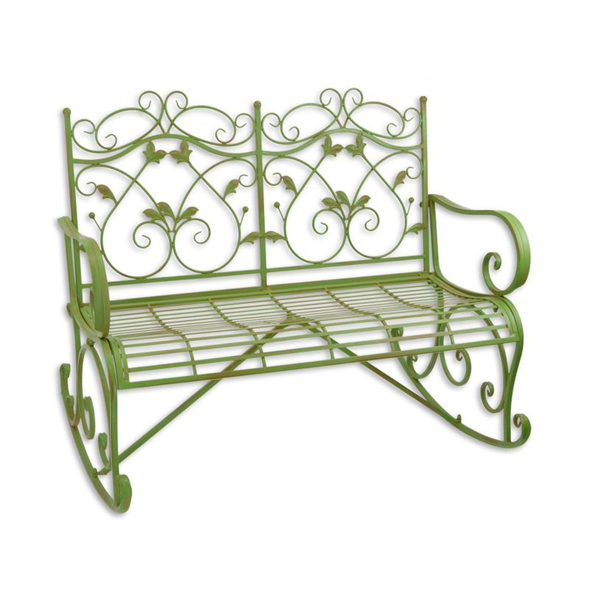 AN IRON TWO-SEATER ROCKING BENCH - GREEN