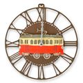 AN IRON WALL CLOCK WITH TRAM
