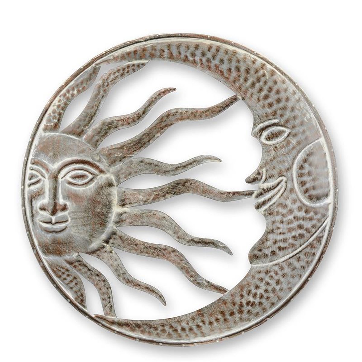 AN IRON WALL DECORATION OF THE SUN AND MOON