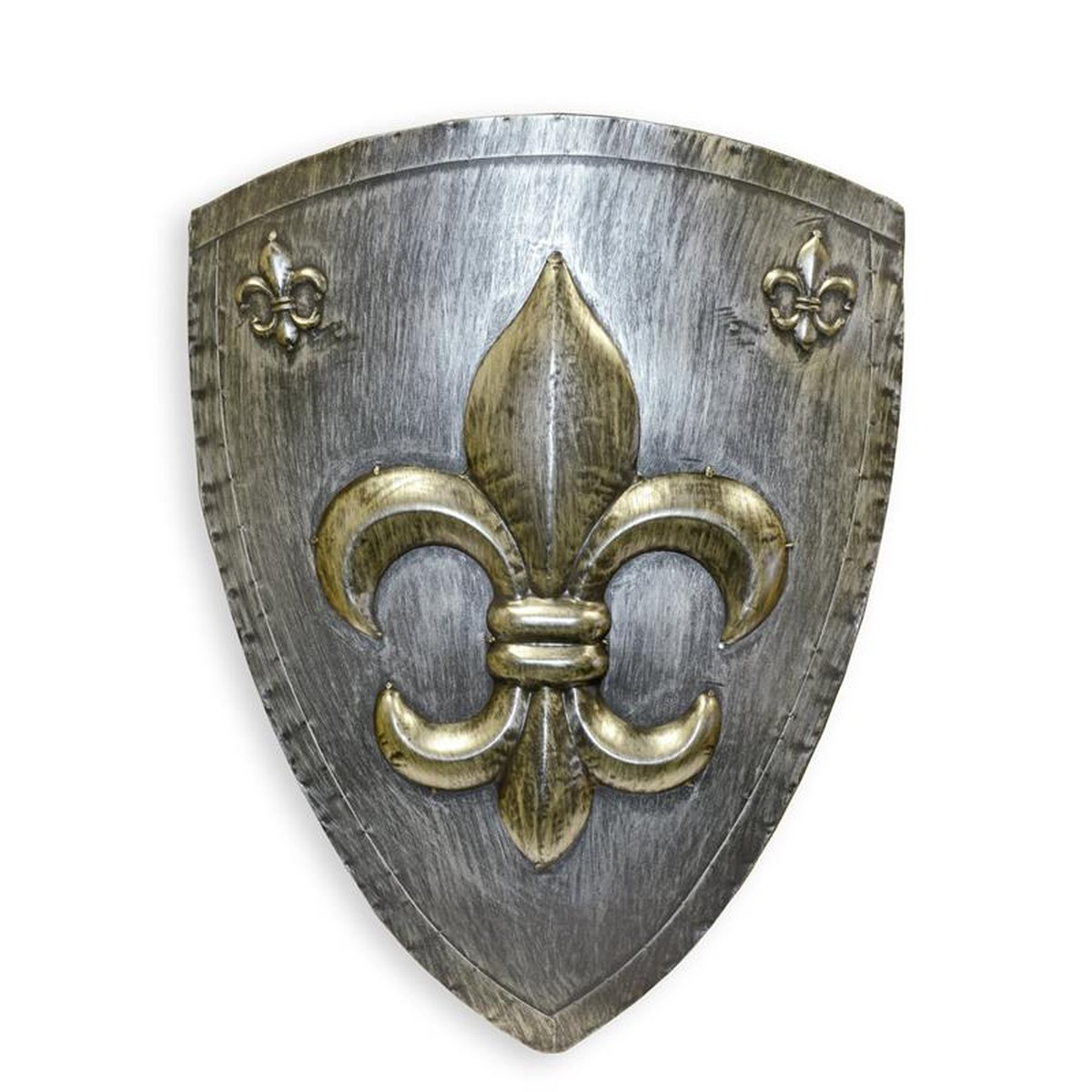 AN IRON WALL MOUNT SHIELD WITH FLEUR DE LIS - RUST