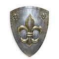 AN IRON WALL MOUNT SHIELD WITH FLEUR DE LIS - RUST