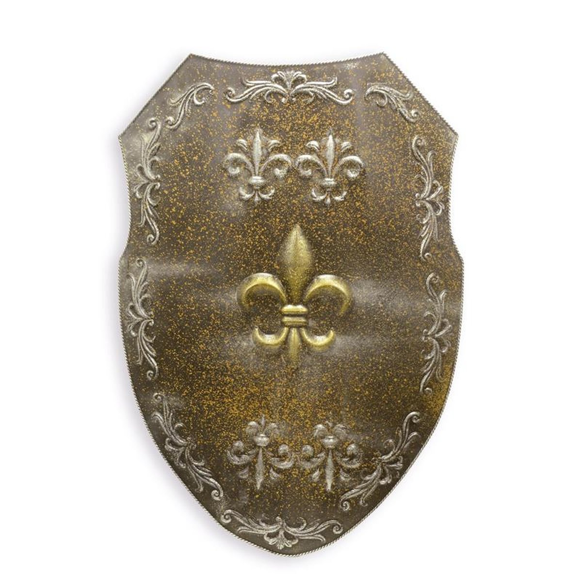 AN IRON WALL MOUNT SHIELD WITH FLEUR DE LIS - RUST