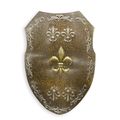 AN IRON WALL MOUNT SHIELD WITH FLEUR DE LIS - RUST