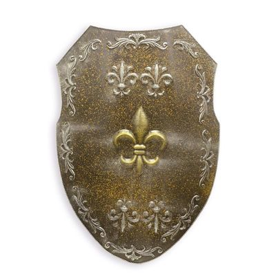 AN IRON WALL MOUNT SHIELD WITH FLEUR DE LIS - RUST