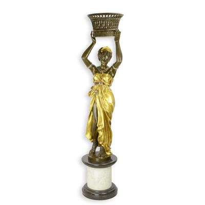 AN ORIENTAL STYLE FIGURAL BRONZE PLANTER