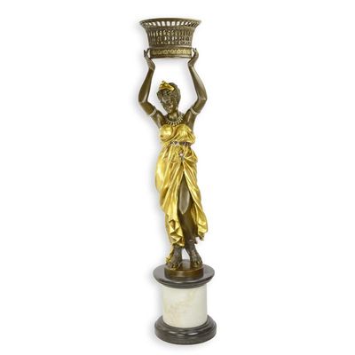 AN ORIENTAL STYLE FIGURAL BRONZE PLANTER