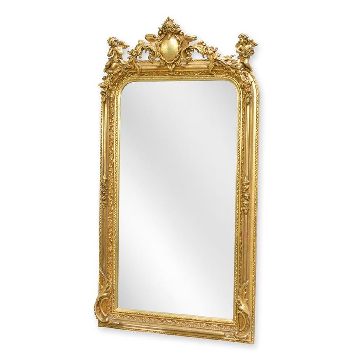 AN ORNATE GOLD OVERMANTLE MIRROR