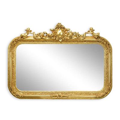 AN ORNATE GOLD OVERMANTLE MIRROR