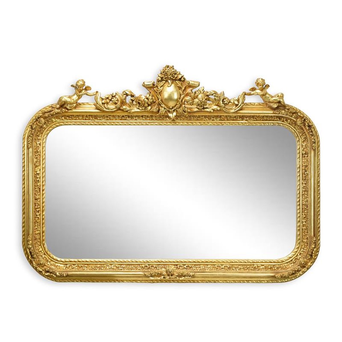 AN ORNATE GOLD OVERMANTLE MIRROR