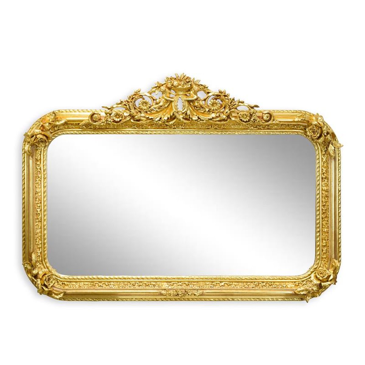 AN ORNATE GOLD OVERMANTLE MIRROR