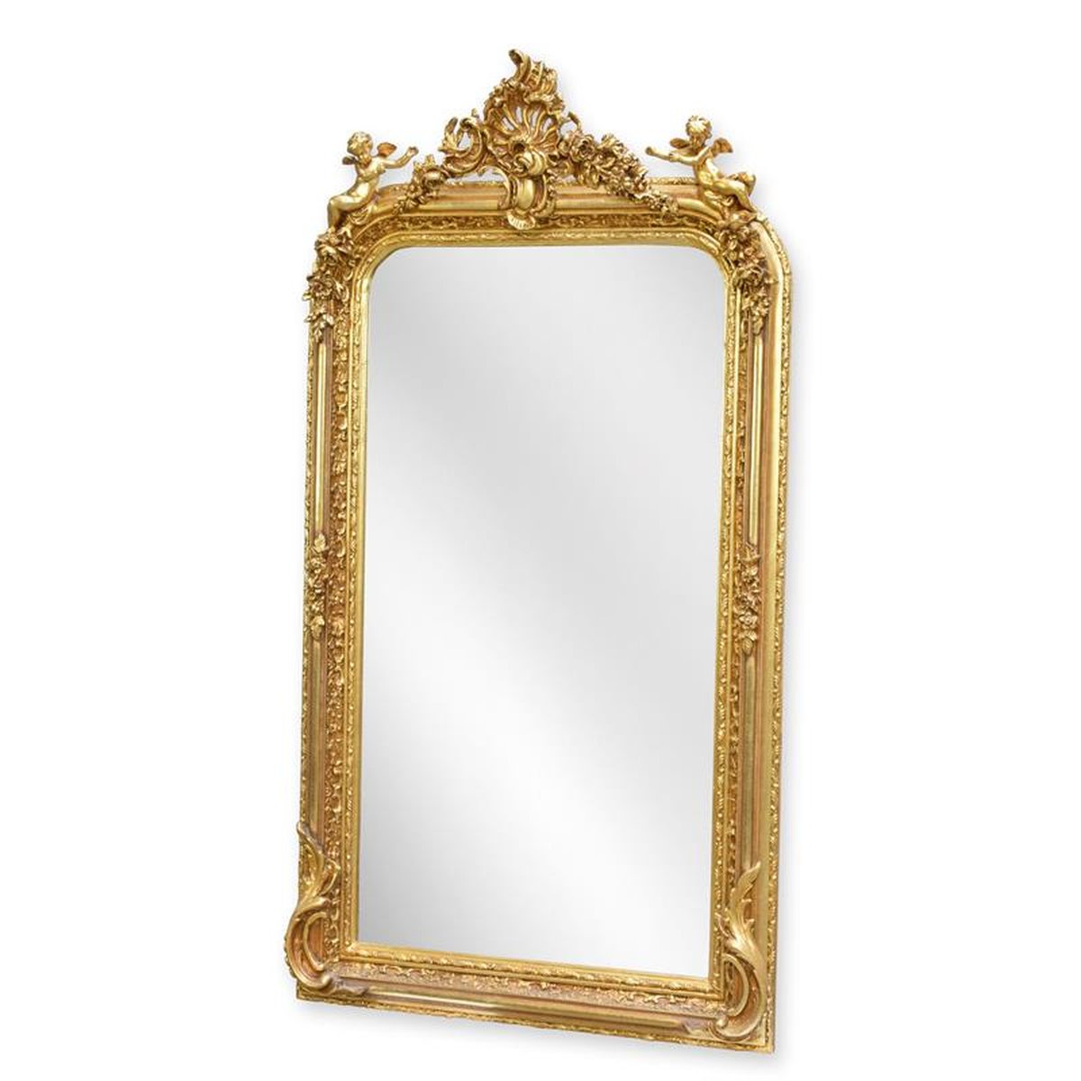 AN ORNATE GOLD OVERMANTLE MIRROR