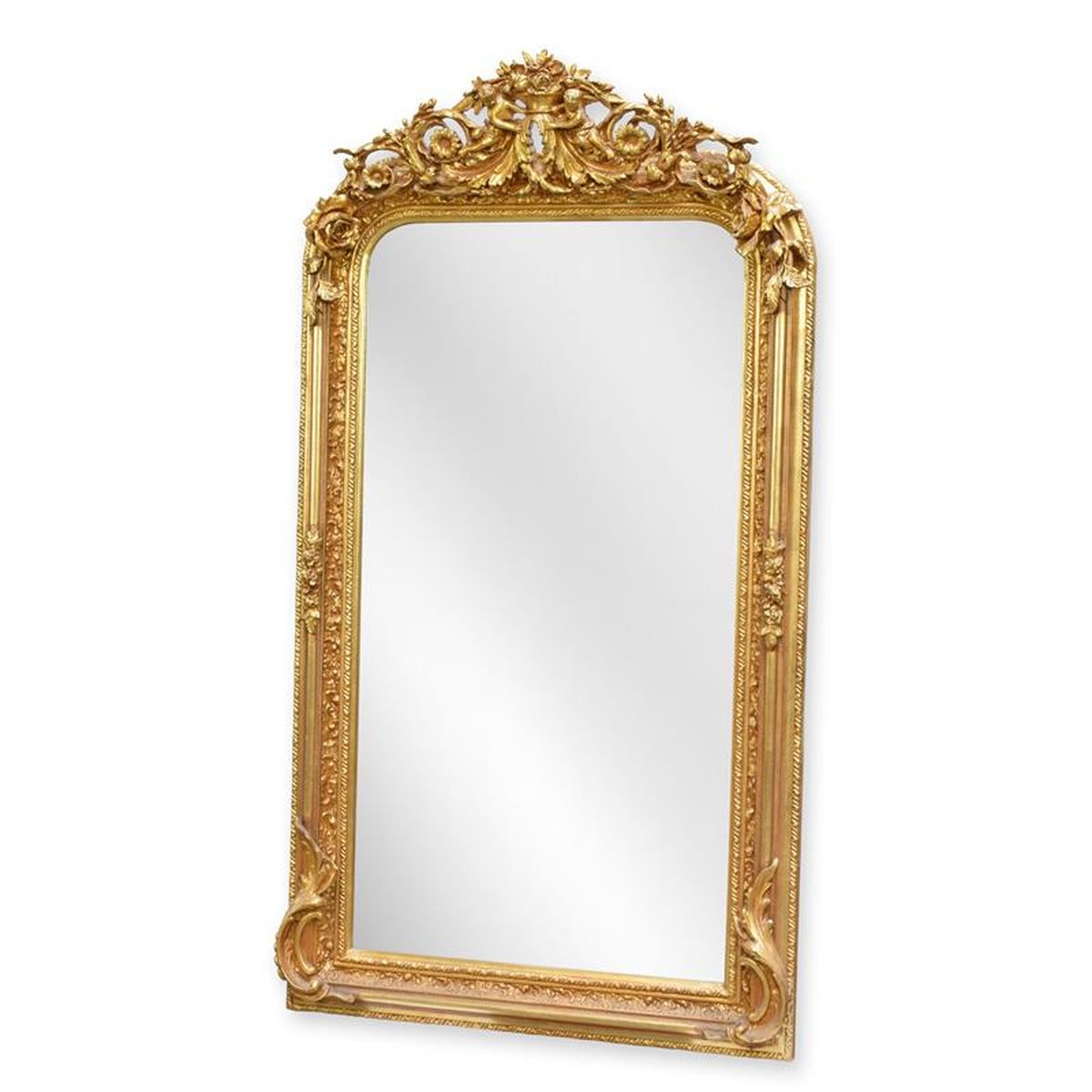 AN ORNATE GOLD OVERMANTLE MIRROR