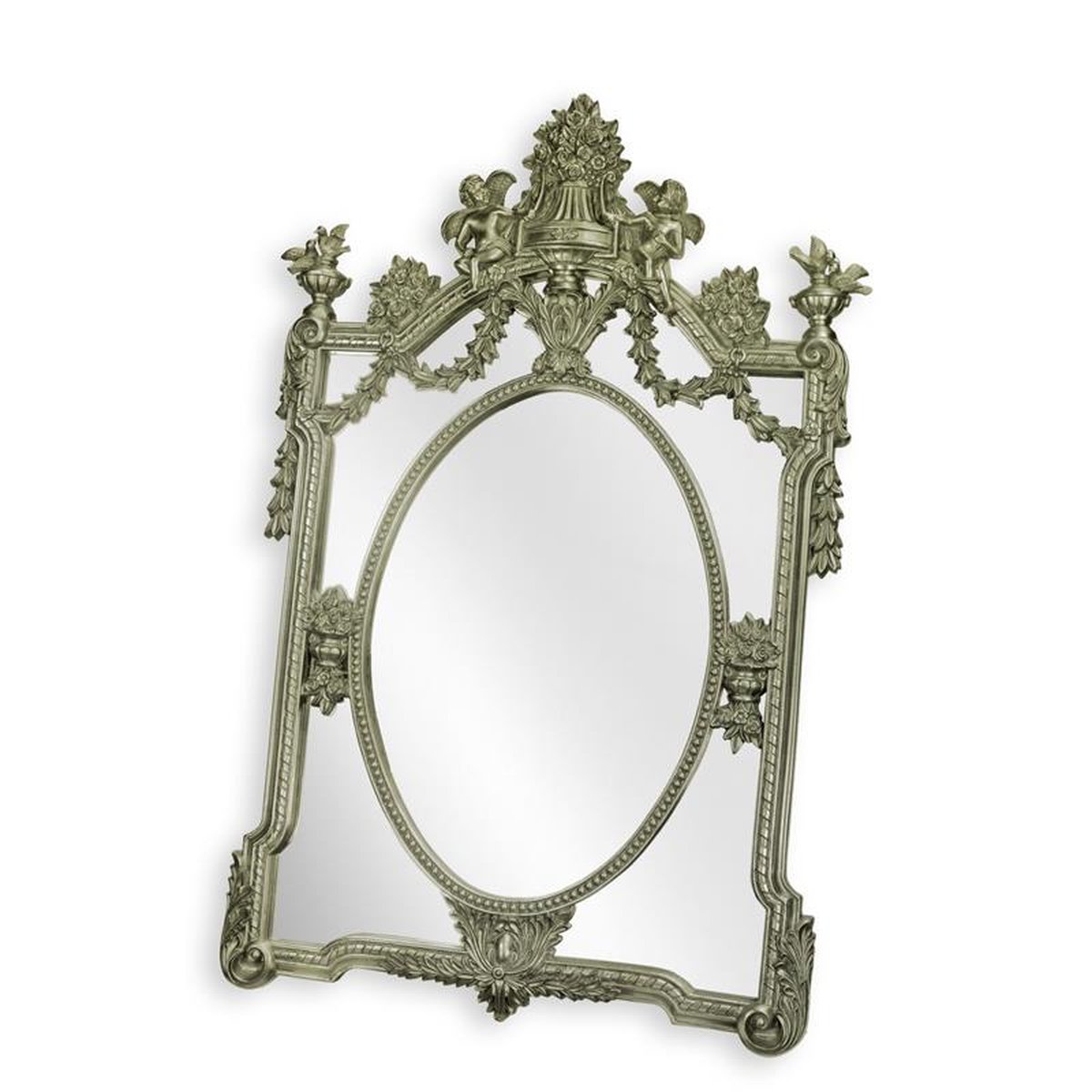 AN ORNATE RESIN MIRROR - SILVER