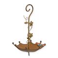 AN UMBRELLA SHAPED BIRD FEEDER