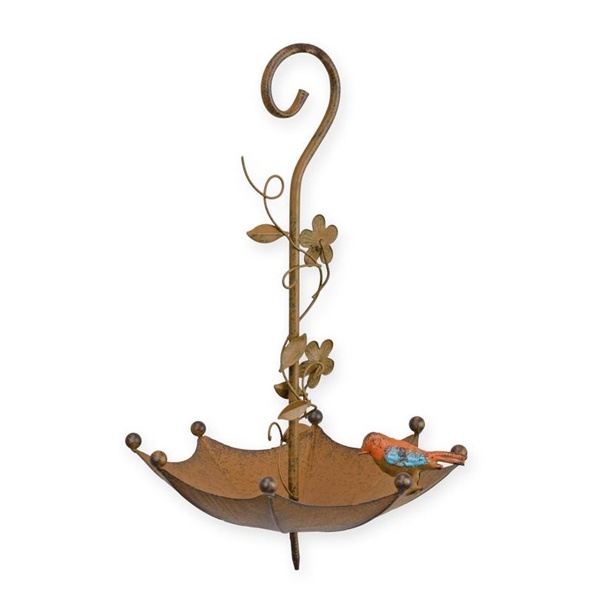 AN UMBRELLA SHAPED BIRD FEEDER