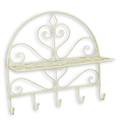 AN WALL MOUNT IRON FOLDABLE SHELF WITH HOOKS - WHITE