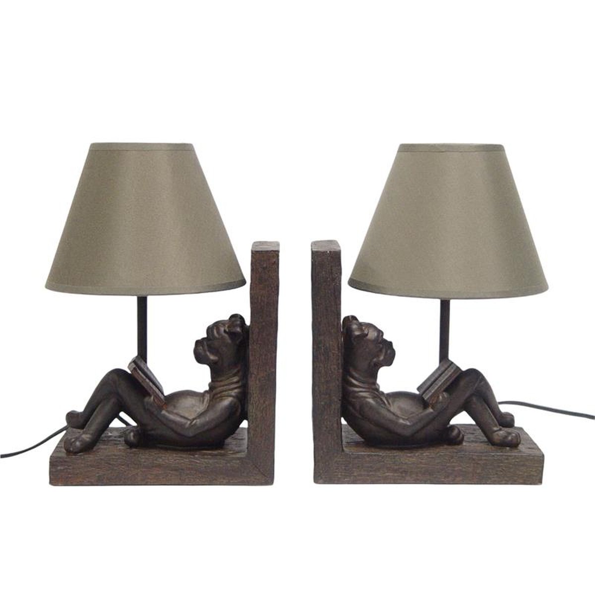 PAIR OF RESIN DOG BOOK-END LAMPS HxWxL: 28,8 x 17,8 x 21,4 c