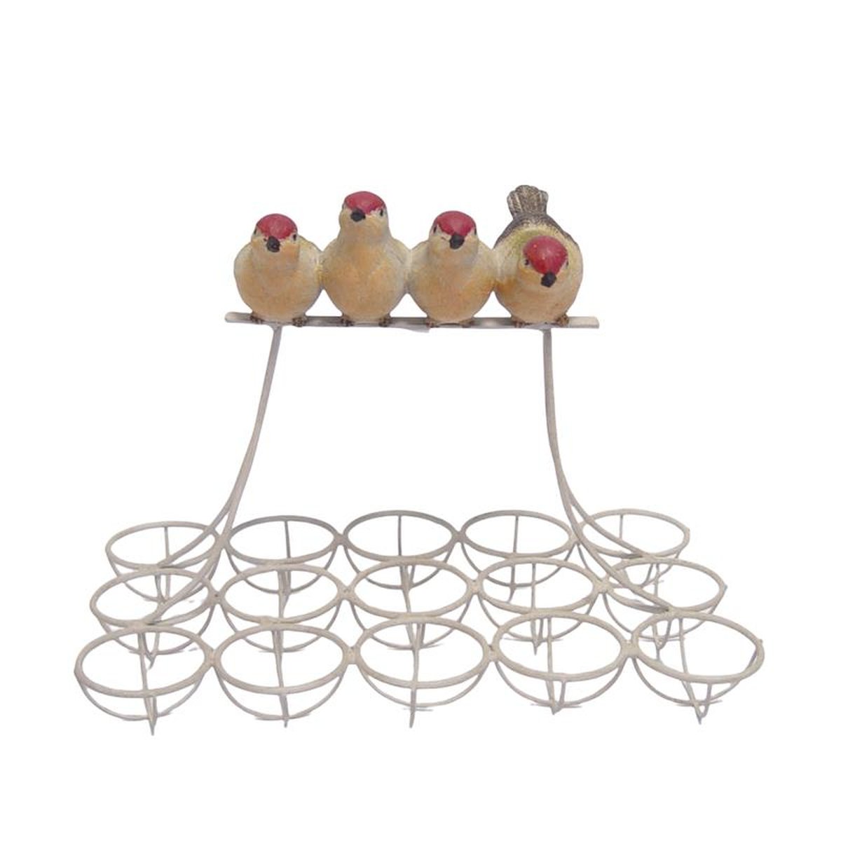 RESIN BIRDS SITTING ON EGG RACK HxWxL: 19,5 x 15,5 x 25,6 cm